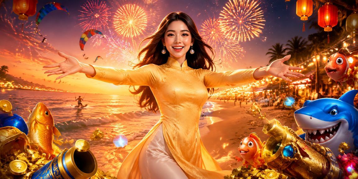 Cảnh ban ca tại Mũi Né, người chơi trong trang phục áo dài thưởng thức trò chơi bắn cá